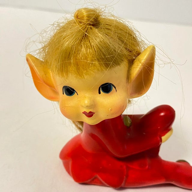 Vintage 1950s Pixie Elf Figurines Anthropomorphic Red Knee Hugger Elves
