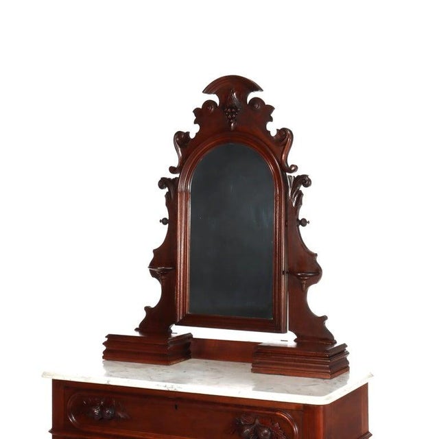 Antique Rococo Walnut 3-Drawer Marble Top Dresser With Mirror & Additional Secret Drawer C1890 Measures - 72 3/8" x 42" x...