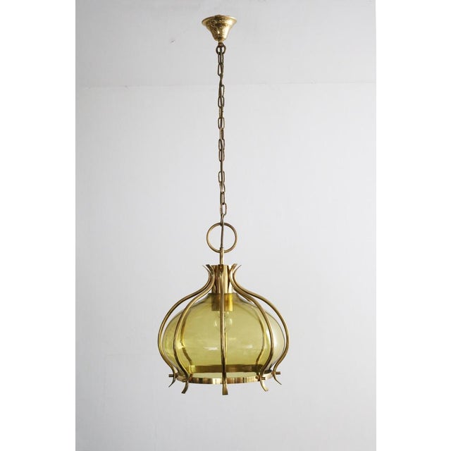 Large Mid-Century Modern Onion Pendant Lamp in Brass and Glass, 1960s For Sale - Image 10 of 10