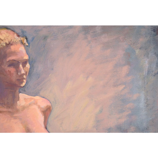 Blonde Nude Leaning on a Stool in Oil on Canvas Beautiful modern impressionist figure painting of a nude woman by bay area...