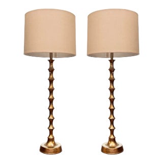 A Pair of Acanthus Form Table Lamps With Shades For Sale