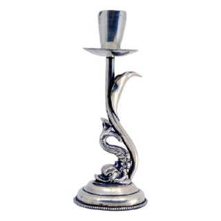 Mythological Figure Candlestick in Silver on Pearly Base For Sale