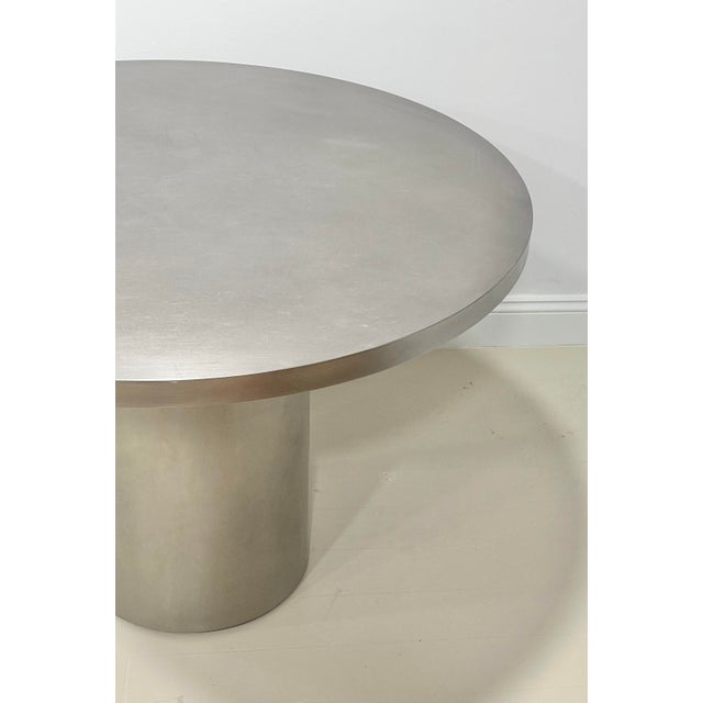 Vintage Brushed Stainless Steel Round Pedestal Dining Table For Sale - Image 10 of 12