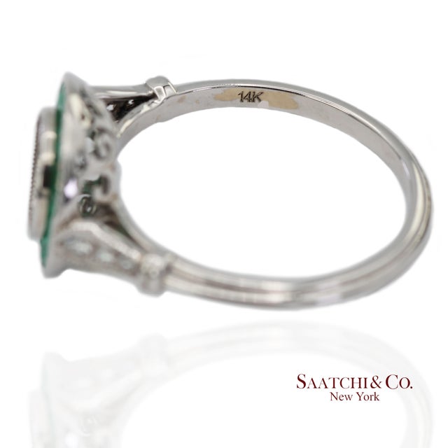 Green 14k (585) White Gold Natural Brilliant Diamond Semi Mount Engagement Ring Size 7 For Sale - Image 8 of 10