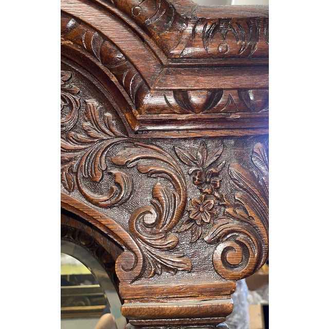 Wood American Victorian Oak Sideboard With Carved Details & Triple Mirror, c.1880 For Sale - Image 7 of 8
