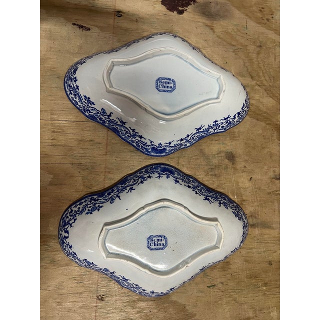 Staffordshire 19th Century Bowl Blue and White Devonian Shape Bowls- Pair of 2 For Sale - Image 4 of 10
