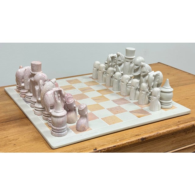 Vintage Soapstone Carved African Maasai Tribe Chess Set For Sale - Image 4 of 9