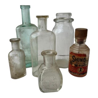 Antique Glass Bottle Set of 6 — Early Apothecary / Pharmacy Bottles For Sale