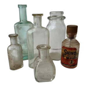 Antique Glass Bottle Set of 6 — Early Apothecary / Pharmacy Bottles