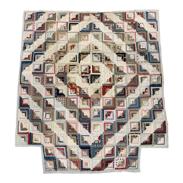 19th Century American Log Cabin Counterpane Quilt For Sale