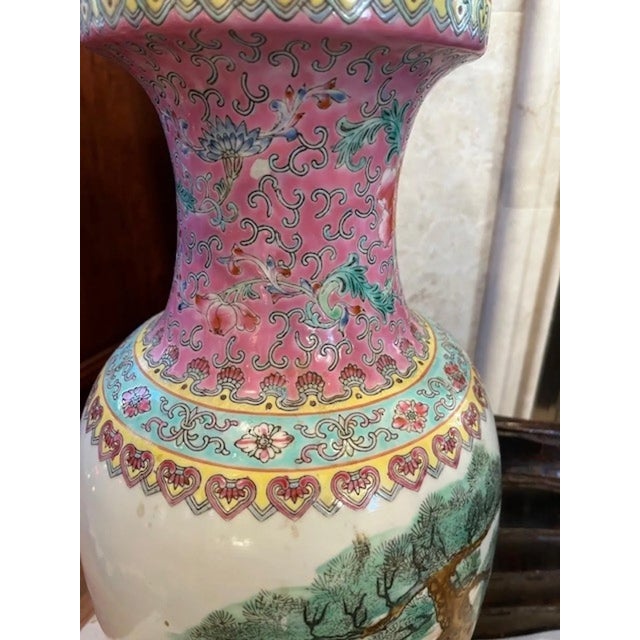 Early 20th Century Stunning Matched Pair of 20-Inch Chinese Famille Rose Porcelain Vases For Sale - Image 5 of 18