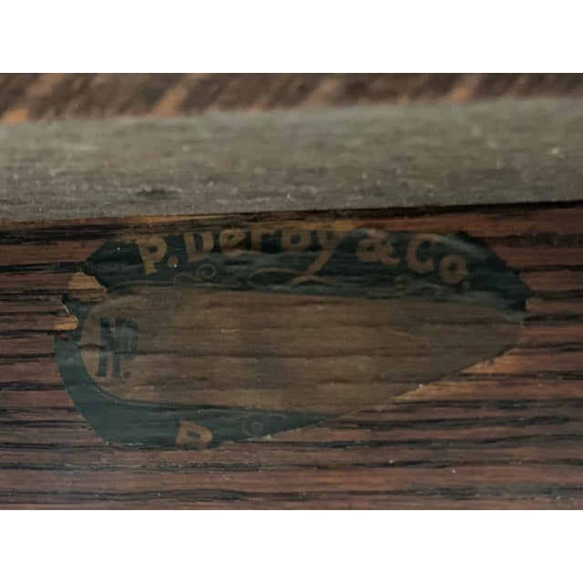 Solid Wood Antique Oak Dining Chairs With Cane Seats Set of 5 — Antique, P. Derby Boston Label For Sale - Image 10 of 11