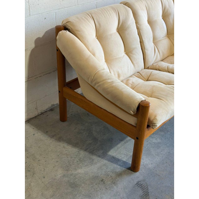 1960s Teak Beige Loveseat Settee Sofa Lounge Upholstered Furniture in Style of Domino Mobler Denmark 1960s For Sale - Image 5 of 10