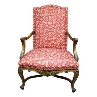 French Louis XV Style Open Armchair With Carved Wood Frame Time Period: For Sale