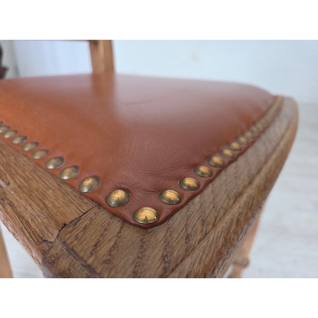 Danish Dining Chairs in Carved Oak and Leather, 1930s, Set of 4 For Sale - Image 6 of 18