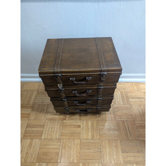1950s Pair of Lexington Leather Stacked Suitcases Cabinets, Attributed For Sale In Chicago - Image 6 of 11