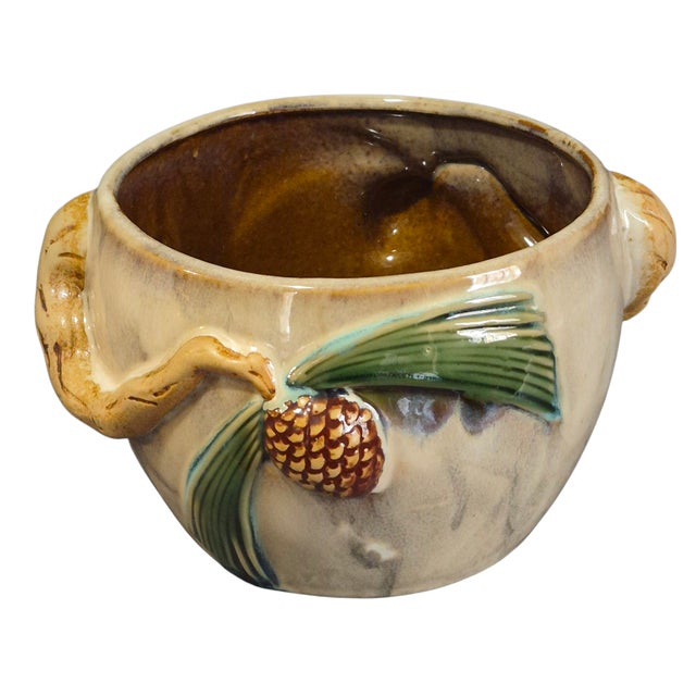 Green Vintage Glazed Pottery Pine Cone Jardinière Planter For Sale - Image 8 of 8