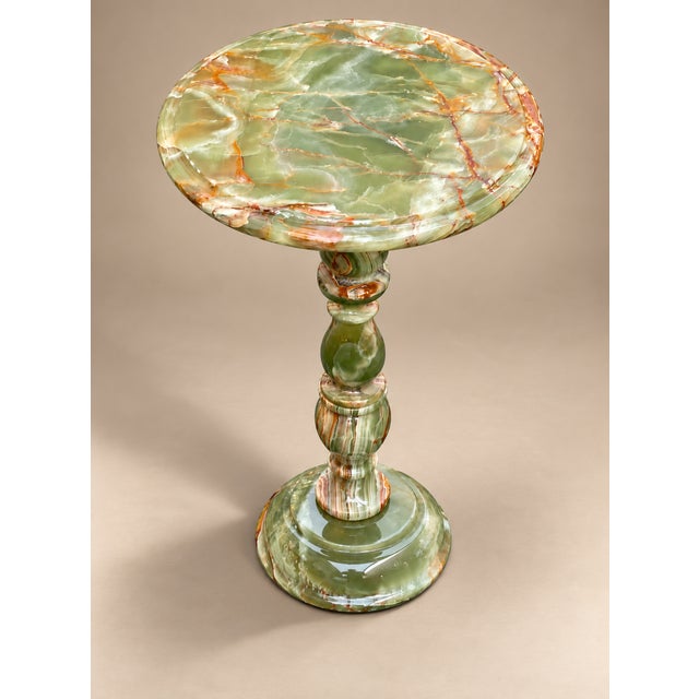 Handcrafted Green Onyx Pedestal Table – Natural Stone Round Accent & Side Table For Sale - Image 4 of 10