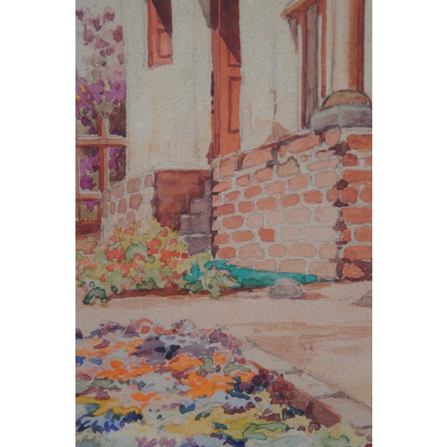 Mid Century Southwestern Impressionist Watercolor Panting Stucco Cottage Framed For Sale - Image 4 of 11