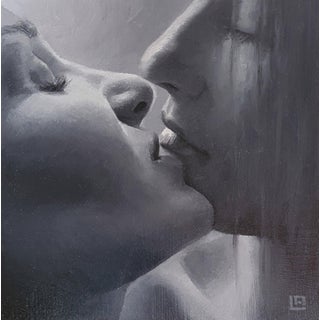 The Kiss #8 by Linda Delahaye | Oil on Panel Close-up of a couple kissing. For Sale