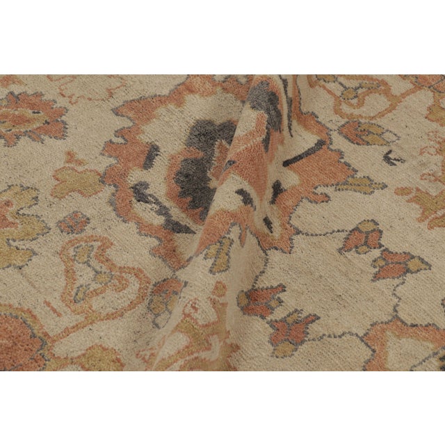 Textile Rug & Kilim’s Oushak Inspired Rug in Creamy Beige With Rust Floral Patterns For Sale - Image 7 of 8