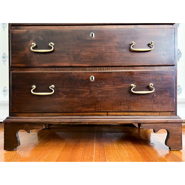 Wood Antique Early 1800s New England Neoclassical Cherry Chest of Drawers, Former Top of a Chest on Chest. For Sale - Image 7 of 14