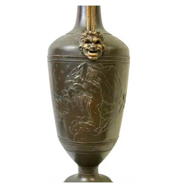 French Neoclassical Patinated Bronze and Marble Urn Vases, a Pair For Sale - Image 13 of 16