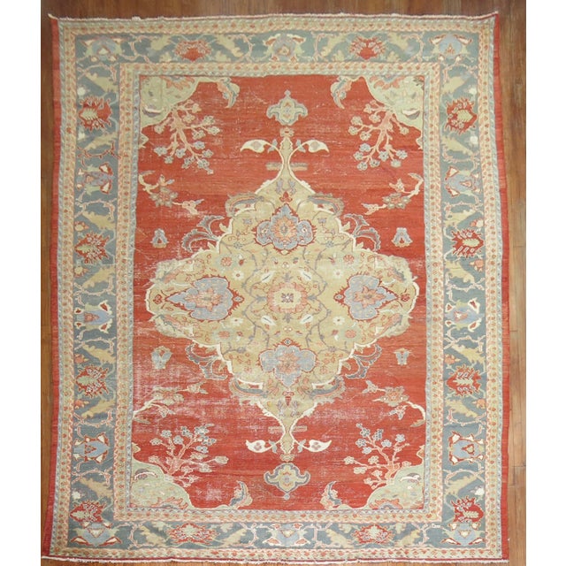 Worn Antique Zabihi Collection Ziegler Mahal Rug - 10' x 14' For Sale - Image 4 of 11
