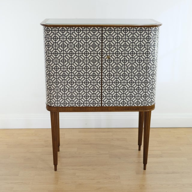Black Vintage Scandinavian Modern Bar Cabinet in Mahogany with Black and White Graphic Pattern, Sweden, 1940s For Sale - Image 8 of 12