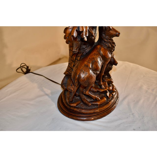 Vintage Black Forest Style Lamp With Two Deer For Sale - Image 9 of 12