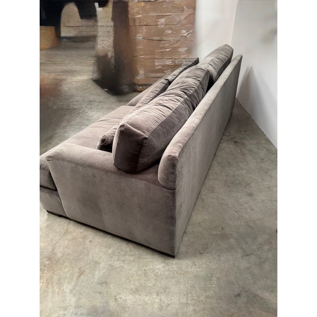 Lee Industries Sofa in Sunbrella velvet. Cushions have Haven package upgrade which includes down wrapped seat cushions...