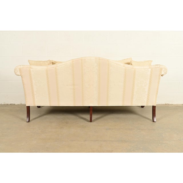 Ethan Allen Chippendale Carved Mahogany Upholstered Camelback Sofa For Sale - Image 11 of 13