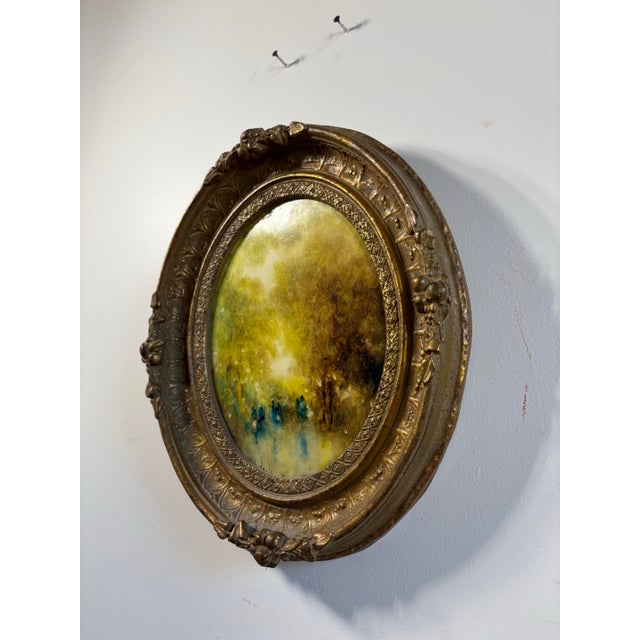 Mid 20th Century Stephanos Sideris Signed Impressionist Oil – "Park Scene" With Golden Oval Frame For Sale - Image 10 of 12