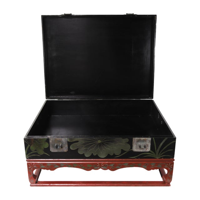 Vintage Chinese Black Lacquer Wooden Coffee Table With Stand and Storage For Sale - Image 13 of 18