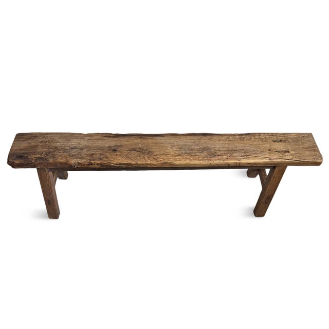 Rustic Antique Elm Village Bench For Sale - Image 3 of 7
