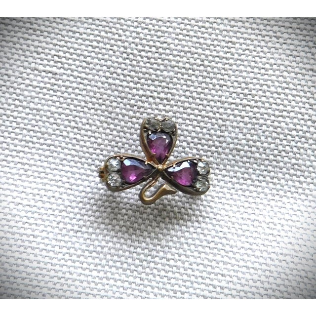 1920s Antique Amethyst and Crystal Clover Pin For Sale - Image 5 of 11