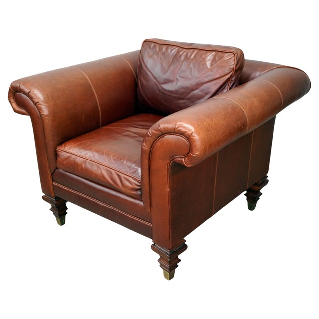 Ralph Lauren British Colonial Lounge Chair in Brown Leather, Mahogany & Brass For Sale - Image 10 of 13