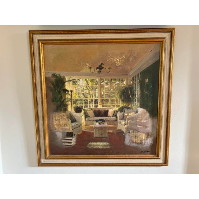 Textile-Enhanced Interior Scene by Sharon Stoneburner – Signed & Framed For Sale - Image 13 of 13