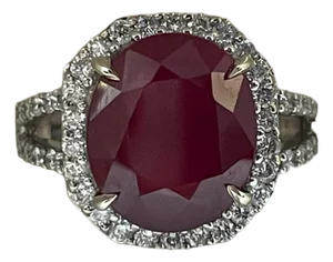 Exquisite 18k White Gold Ring With Diamond and 8.73 Carat Igi Approved Ruby, Size 6.25