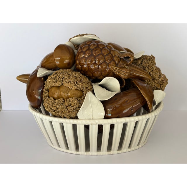 Mid 20th Century Vintage Italian Ceramic Basket of Mushrooms From Neiman Marcus For Sale - Image 5 of 14