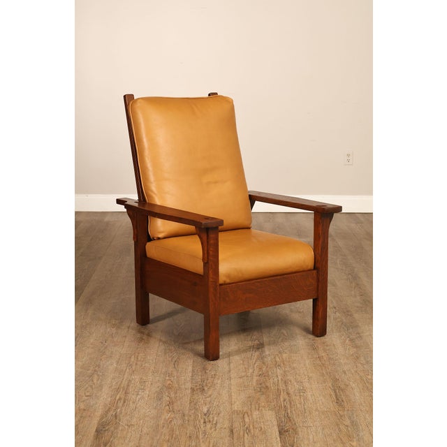 Mission Gustav Stickley Antique Mission Oak Morris Chair Model 346 For Sale - Image 3 of 18