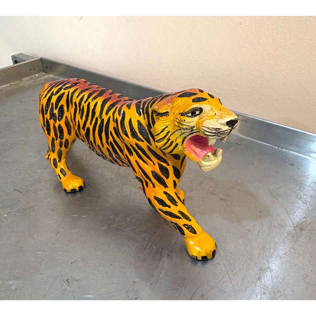 Hand-Painted Cast Iron Tiger Figurine For Sale - Image 4 of 5