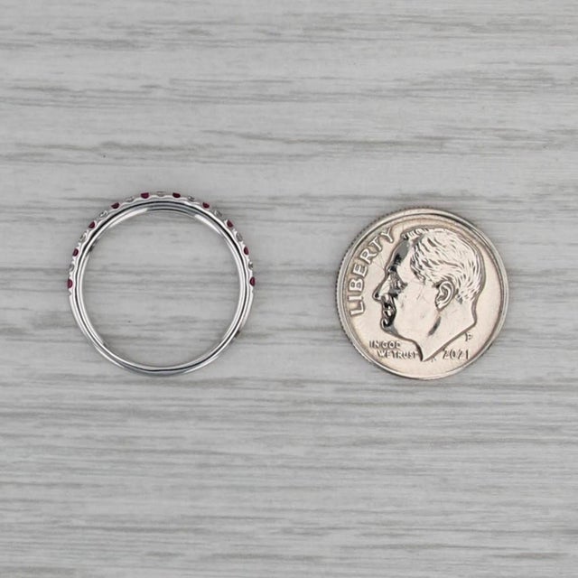 Silver 0.30ctw Ruby Diamond Wedding Band 14k White Gold Stackable Ring Size 5 For Sale - Image 8 of 8