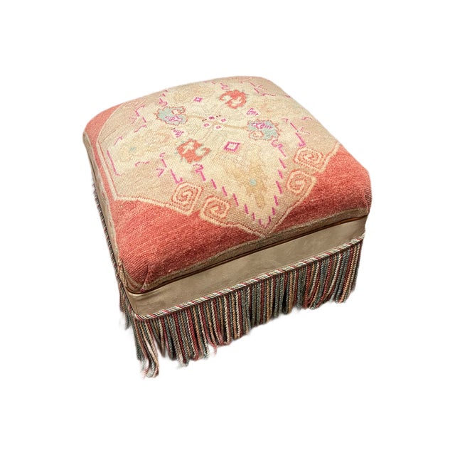 Vintage Turkish Rug Footstool/Ottoman W/ Bullion Trim For Sale - Image 4 of 7