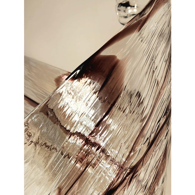 Vintage Murano Wave Vase | Oxblood Brown Ribbons, Mid-Century Italian Sculptural Glass Centerpiece For Sale In Greensboro - Image 6 of 12