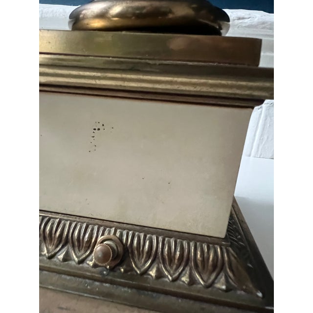 Cream Vintage Stiffel Enameled Brass Table Lamps With Scalloped Shades — Elegant Neoclassical Form - a Pair For Sale - Image 8 of 18