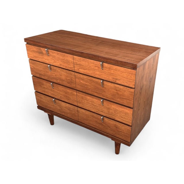 Restored Mid-Century Modern Walnut 4-Drawer Chest With Chrome Pulls For Sale - Image 13 of 16