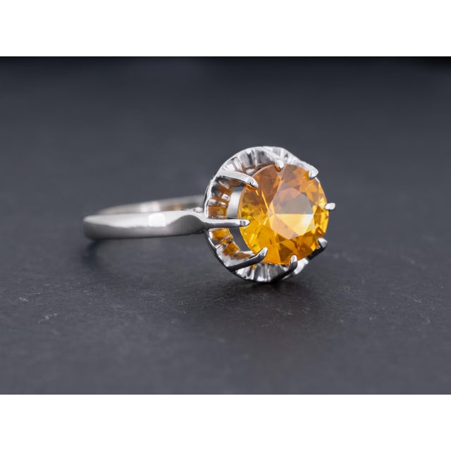 Metal Vintage Gia Certified 2.88ct Orange Sapphire Art Deco Solitaire 18k White Gold Engagement Ring Size 7.75 For Sale - Image 7 of 9
