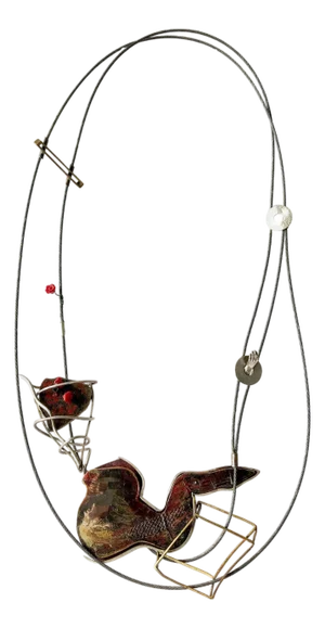 Enid Kaplan Sterling Silver Steel Glass Con Esperanzas Y Rosas Necklace