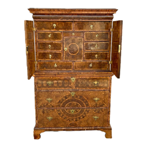 Fine William and Mary Oyster Veneer Cabinet on Chest